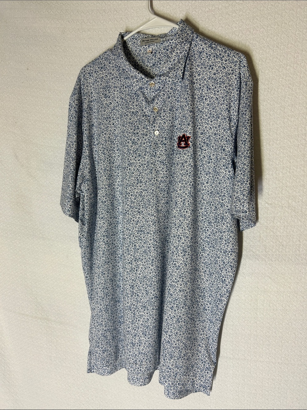 Peter Millar Light Blue Paisley Polo with Auburn Patch